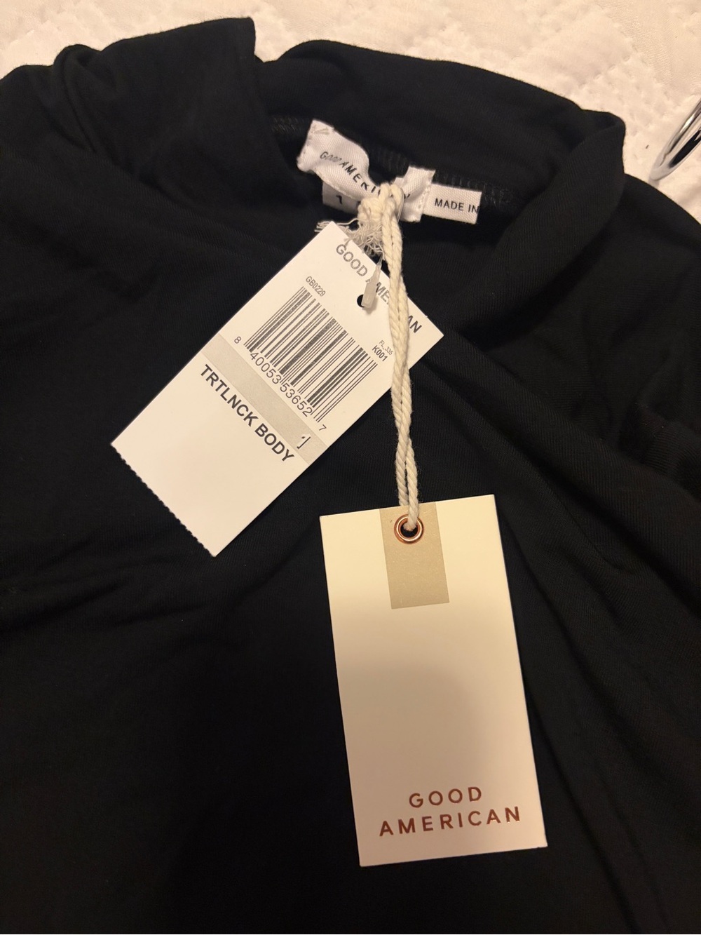 Good American | Black Mock Neck Ruched Long Sleeve Bodysuit - NWT - Picture 4 of 5